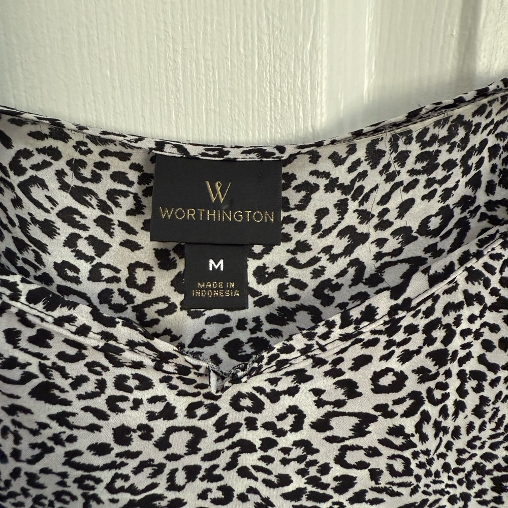 Worthington Black and White Leopard Print Cold Shoulder Blouse - Picture 3 of 3